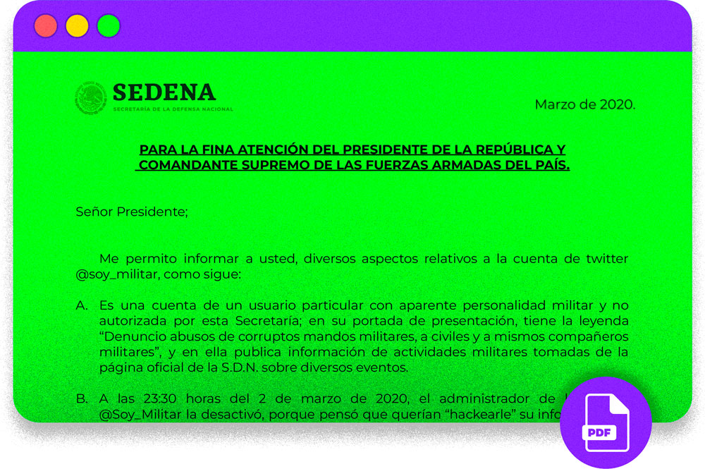 Carta enviada por el General Luis Crescencio Sandoval al Comandante Supremo de las Fuerzas Armadas, el Presidente Andrés Manuel López Obrador. 